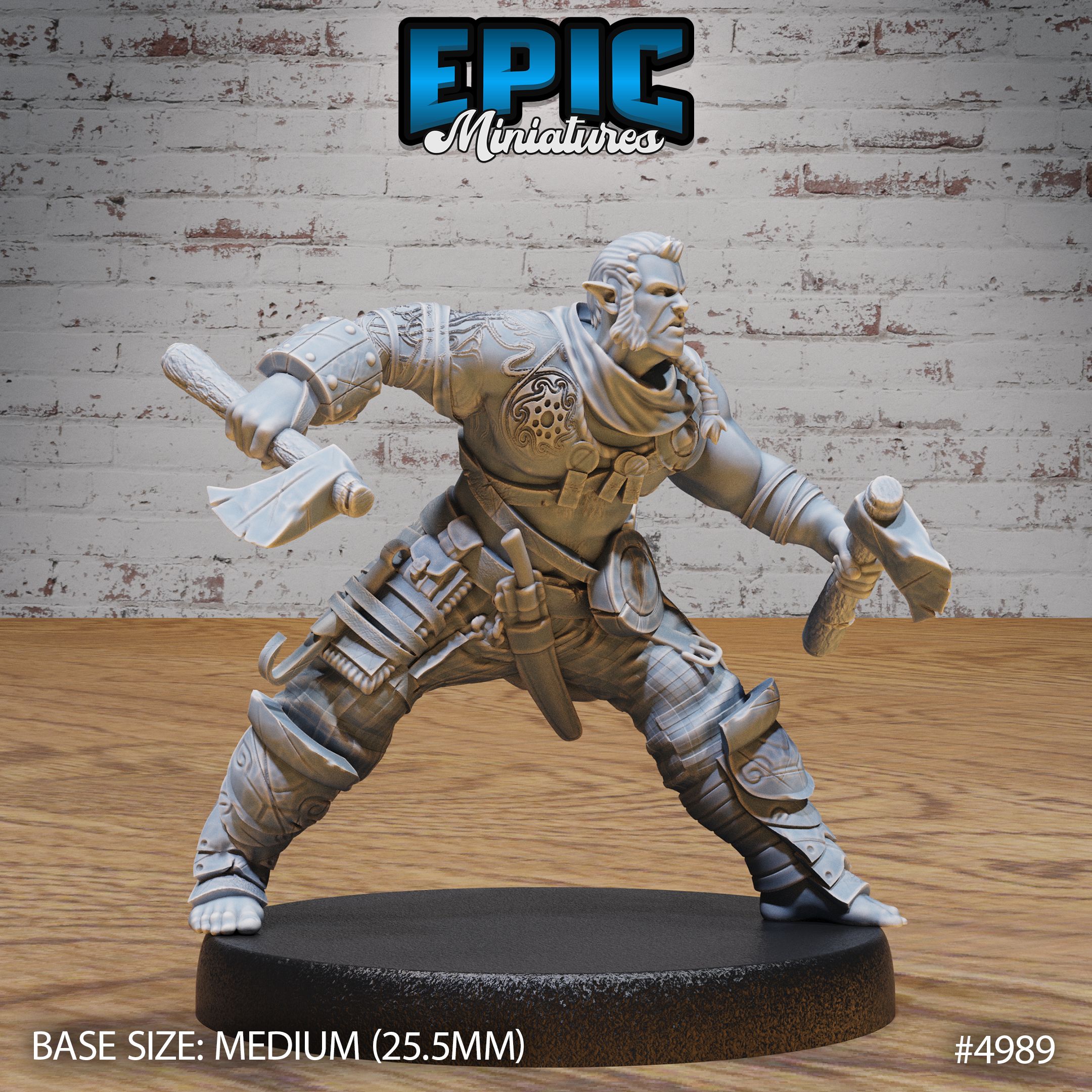 Half Orc Adventurer Axes / Green Skin Lord / Male Humanoid Warrior / Burly Raider Tribe / Beast Tamer / Mythical Goblinoid Creature / Siege Servant Monster / Evil Forest Goblin / Woodland Fighter Encounter